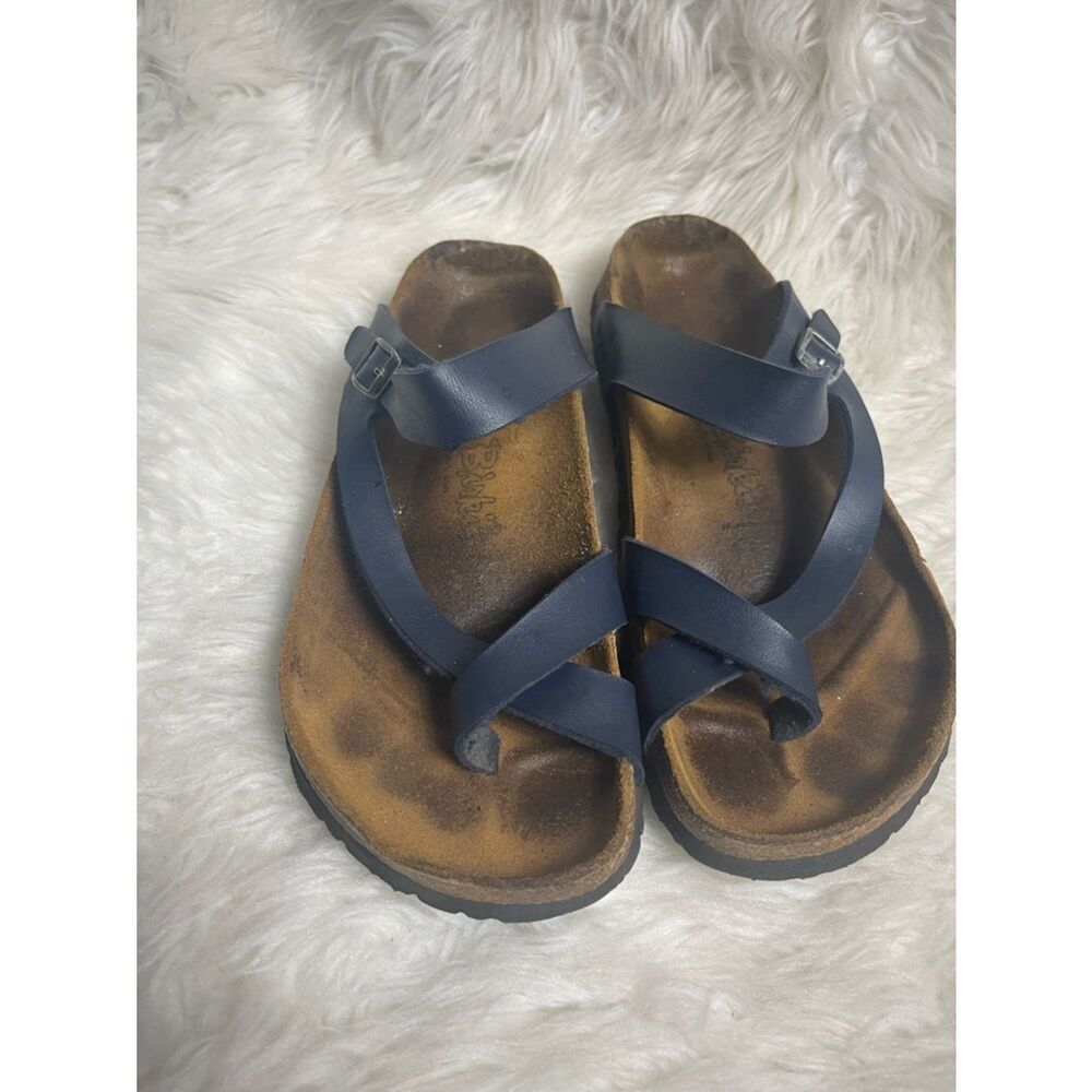 Birkenstock Birki’s  Mayari Navy Blue Leather Crisscross Buckle Sandals EUR SZ40